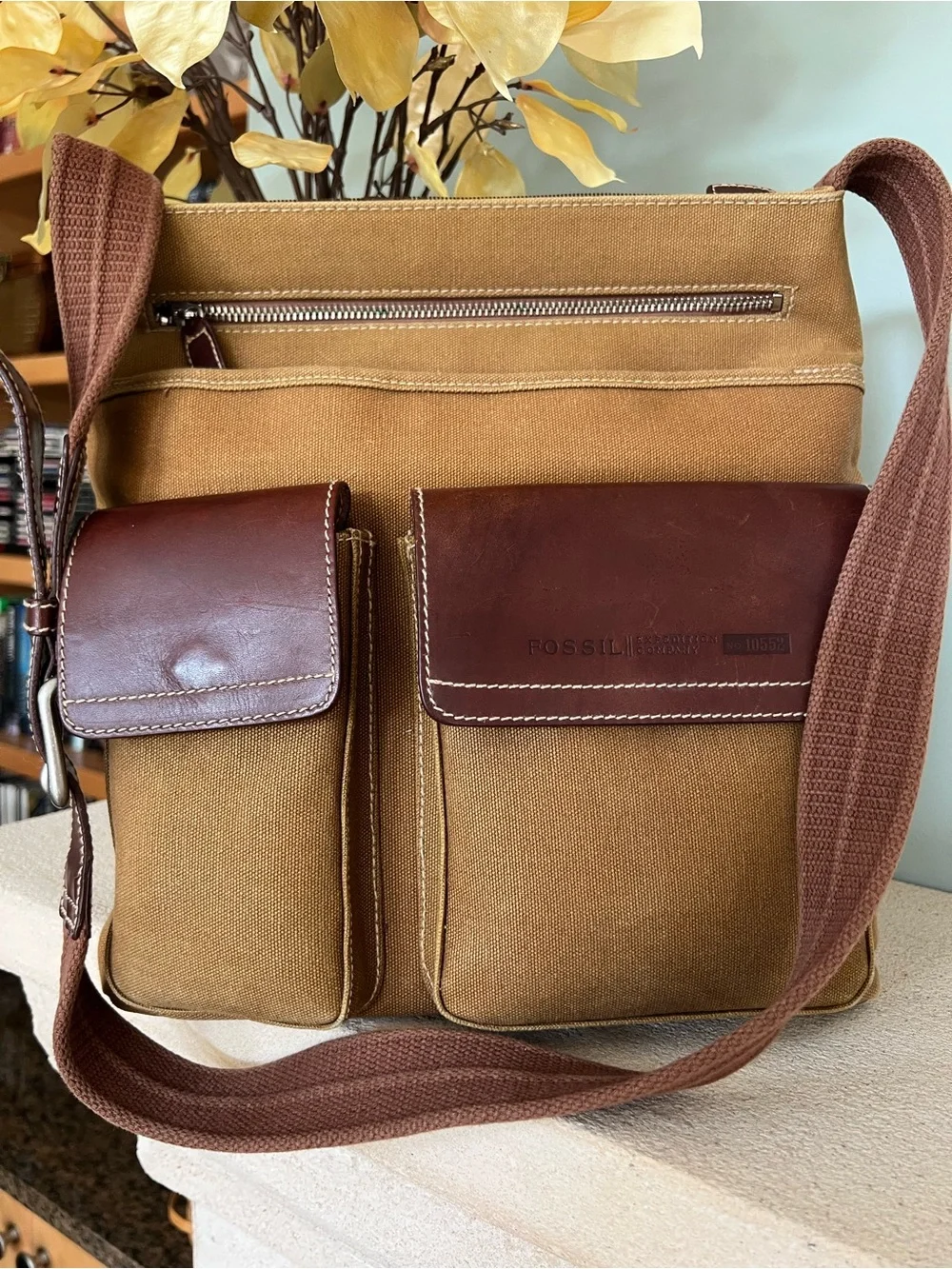 Fossil Expedition Unisex Canvas Leather Utility Crossbody Messenger Bag